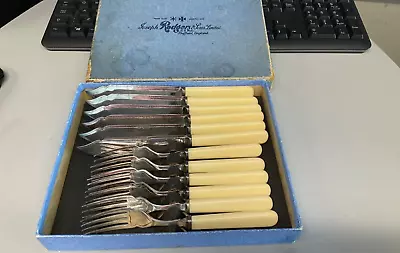 Vintage Set Of Silver Plate & Ivoride Fish Eaters 6 Pairs Joseph Rodgers Boxed • $38.78