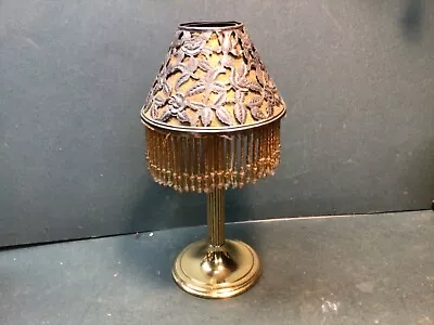 Antique Small P&A MFG CO ACORN Brass Oil Lamp With Beaded And Filigree Shade • $19.99