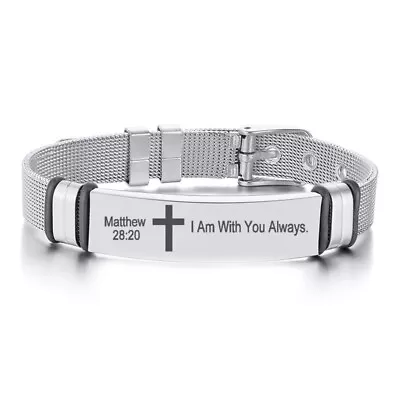 Inspirational Men Bracelet Watchband Bangle Personalized Christian Cross Bible • $9.99