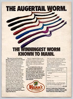 1983 Vintage Mann's Augertail Worm Print Ad • $10.99