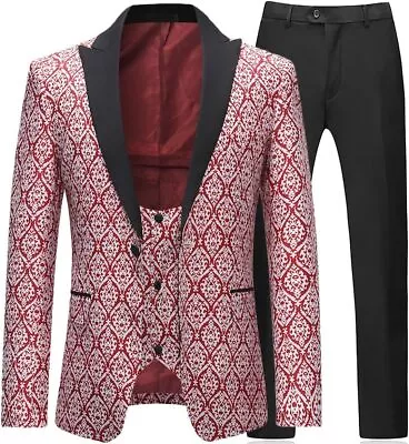 Boyland Mens 3 Piece Tuxedos Slim Fit Floral Vintage Groomsmen Wedding Suit Outf • $193.32