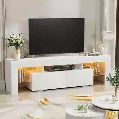 Modern LED TV Stand For Televisions Up To 70 Inch With Glass Shelves And Drawer • $166.24
