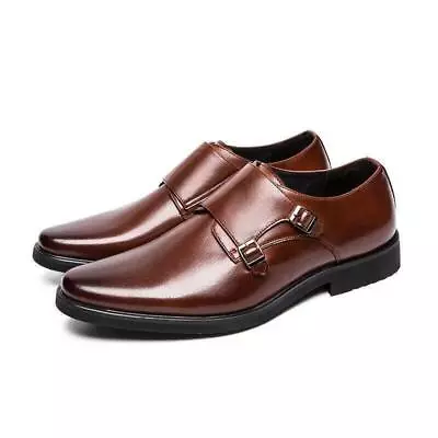 Men's Faux Leather Monk Strap Pointed Toe Shoes Driving Casual Outdoor Shoes SZ • $40.99