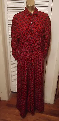 Vintage 90s Red Black Floral India Rayon Phool Boho Hippie Dress L • $28