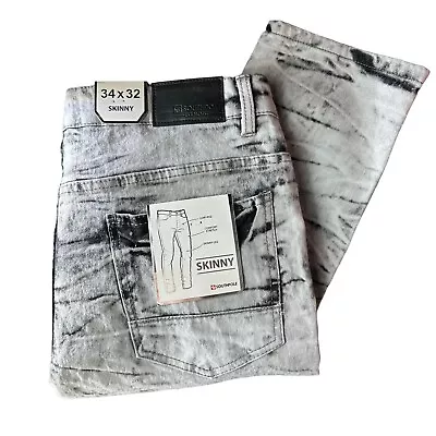 Southpole Mens Skinny Jeans 34x32 Gray Acid Wash Denim Stretch Marble Grey Black • $28.80