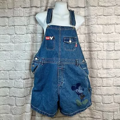 Disney Mickey Mouse Unlimited Denim Jean Bib Overalls Shorts XL Vintage Y2K Flag • $33.99