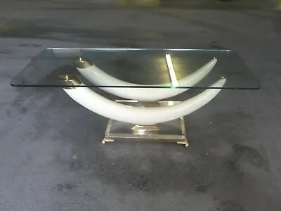 Vintage Maison Jansen Style Faux Tusk  Bronze And Lucite Coffee Table • $3500