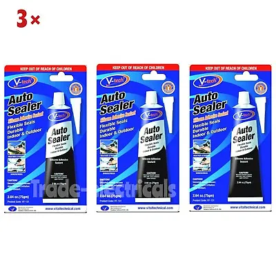 3 × V-Tech Auto Sealer Silicone Adhesive Sealant Flexible Durable Black 75g • £13.99