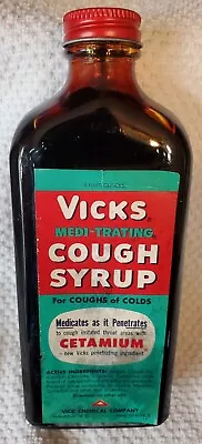 Vintage Vicks Cough Syrup Bottle & Contents 8 Oz NOS • $13