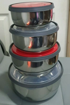 £12.99 • Buy Mixing Bowl Stainless Steel Salad Bowls With Airtight Lids Set Of 4
