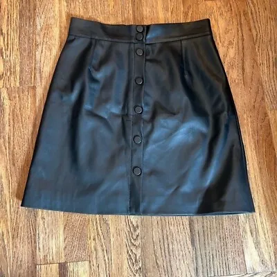 H&M Vegan Leather Black Button Front Mini Skirt 8 • $23.98