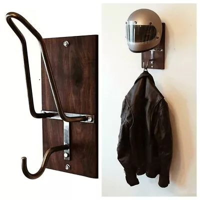 1x WOOD Motorcycle Helmet Holder Hook Jacket Bag Display Rack Wall Mount Hanger- • $37.95