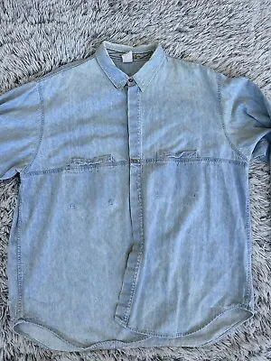 Marithe Francois Girbaud Men’s Shirt XL Blue Chambray Denim Button USA Vintage • $39.99