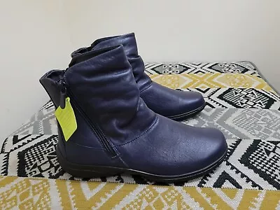 BNWT Navy Hotter Whisper Dual Zip Slouch Ankle Boots Size 5 EXF Wide EU 38 • £59.99