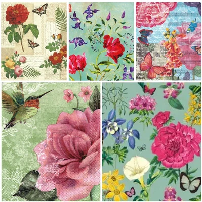 Decoupage Flower Napkins Pretty Floral Hummingbird Napkins X4 Mix Packs Avail • £2.99