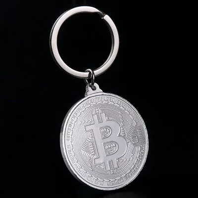 Key Ring Imitation Bitcoin Bag Charm In Silver Steel. • $21.64