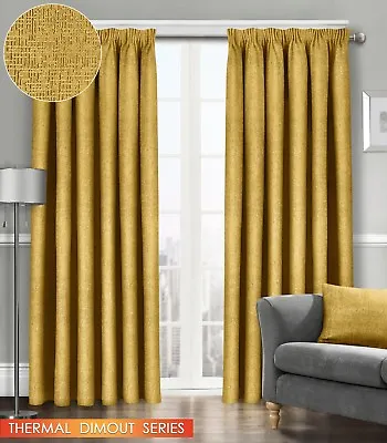 Thermal Pencil Pleat Curtains Westwood Textured Semi Plain Dim Out Ready Made • £3.95