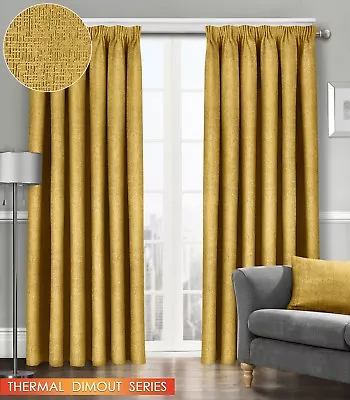 Thermal Pencil Pleat Curtains Westwood Textured Semi Plain Dim Out Ready Made • £3.95