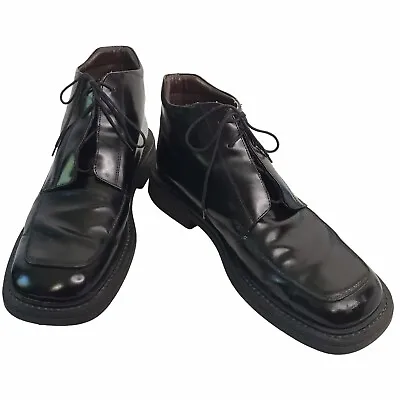 Skechers Mens 13 Black Leather Ankle Boot 5276 Rockers Elvis • $48.99