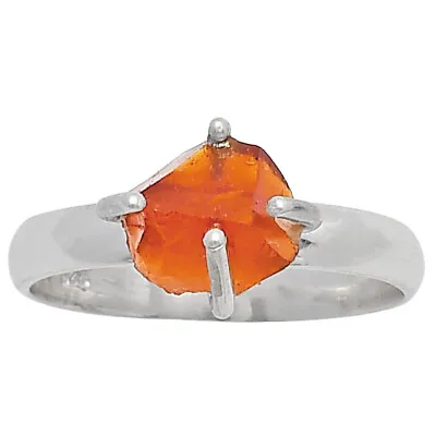 Natural Mandarin Citrine Rough 925 Sterling Silver Ring S.8.5 Jewelry R-1052 • $10.49