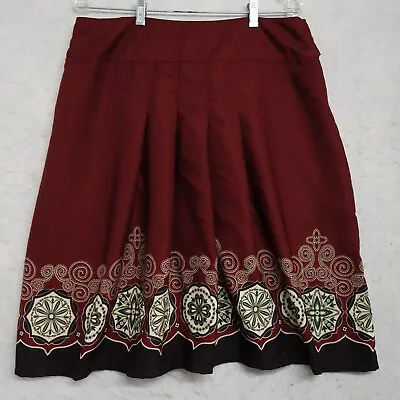 La Redoute Skirt Women's 14 Red/Black Medallion Print Side Zip Tie Belt A-line • $13.49