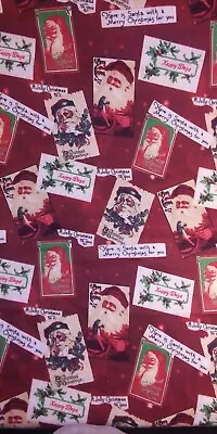 $3.75 • Buy Vintage Santa On Christmas Cards Cotton Flannel Fabric 