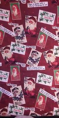 Vintage Santa On Christmas Cards Cotton Flannel Fabric  • $3.75