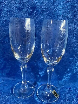 Vintage Pair Slovakian Rona Crystal Etched Cordial Glasses • $14.95