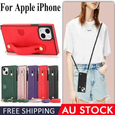 $12.99 • Buy For IPhone 14 13 12 11 Pro Max XS Crossbody Leather Card Holder Flip Case Cover