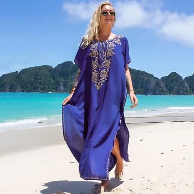 $24.99 • Buy AU SELLER Embroidery Cotton Oversized Kaftan Kimono Beach Dress Cover UP Dr215-3