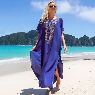 AU SELLER Embroidery Cotton Oversized Kaftan Kimono Beach Dress Cover UP Dr215-3 • $24.99