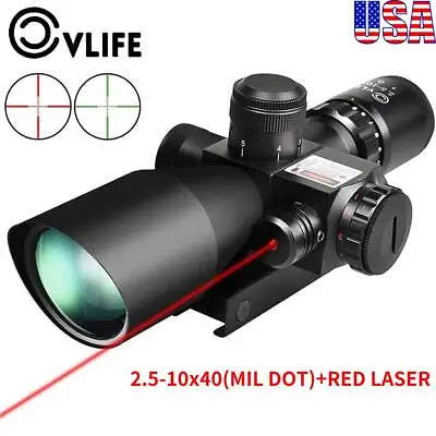 CVLIFE 2.5-10x40 EG Rifle Scope Mil-dot Illuminated Tactical Red Dot Laser Sight • $55.99