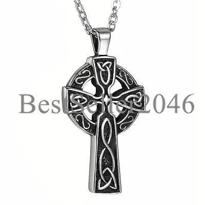 Men's Large Celtic Cross Irish Knot Pendant Necklace Stainless Steel Chain 22  • $10.99
