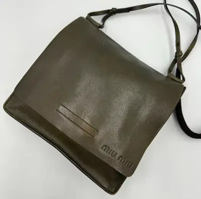 MIU MIU Archive Shoulder Body Bag Leather Khaki 1999s Made In Italy From Japan • $268