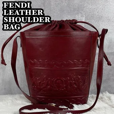 FENDI Embossed Leather Drawstring Shoulder Bag Bordeaux Gold Hardware Vintage • $312