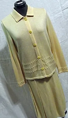 CASSIC BEAUTY Vtg Mita Womens Knit Skirt Set Sweater Pale Yellow 4 Petite • $34.95