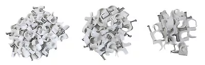 £3.99 • Buy 100pce Cable Clips Round Wire Tidy Nail-in Tacks Plugs Fixing 6mm 8mm 10mm White
