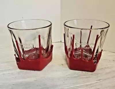 Set Of 2 Maker's Mark Bourbon Red Wax Dipped Rocks Low Ball Glasses • $15.99