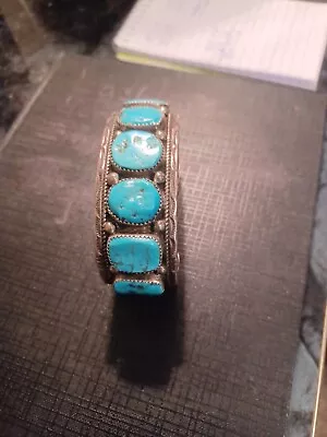 Navajo  TURQUOISE NUGGETS STERLING SILVER BRACELET Mens Cuff S7-8.5 • $202.50