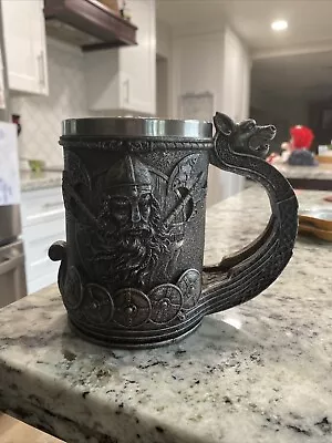 Viking Ship Dragon Drakkar Tankard Mug Nordic Beer Cup Large Mug Odin Stainless • $28