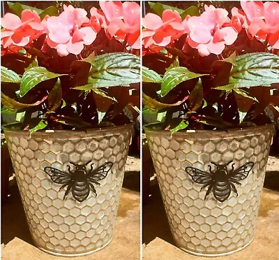 PAIR 2x Garden Bee Plant Pot Trough Window Box Metal Tin Planter Milk Churn ECO • £12.99