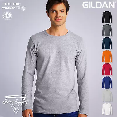 £8.11 • Buy Gildan Mens Long Sleeve T-Shirt Softstyle Ringspun Soft Cotton Plain Top S-2XL