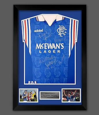 £134.99 • Buy Rangers 9 In A Row Football Shirt By 5 Players In A Framed Display. Memorabilia