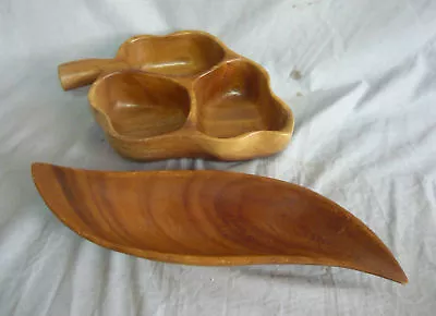 2 Vintage HAWAII WOOD  TRAYS BOWL Monkeypod KOA  LUAU   Tiki Bar • $16.95