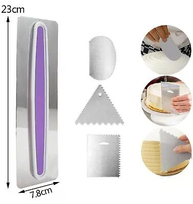 Cake Decorating Equipment Scraper Smoother -decorating  S/steel Robust Comb Set • £7.99