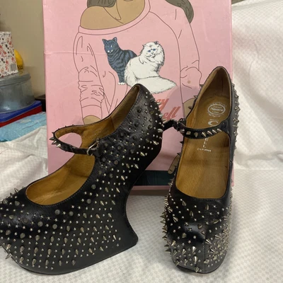 £8 • Buy Jeffrey Campbell Studded Wedge Curve Black 9m Leather Prickly Harvey Nichols