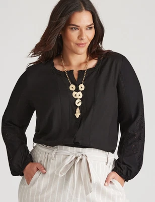 AUTOGRAPH - Plus Size - Womens Tops -  Woven Long Sleeve Cut Out Peasant Top • £119.99