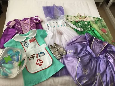 Girls Costume Bundle Age 5-6 Elsa X2 Tangle Princess Nurse Disney Shoes Size 11  • £25