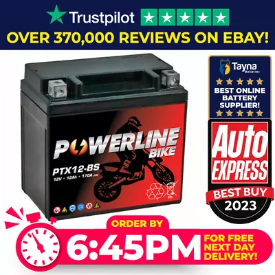 PTX12-BS Powerline Motorcycle Bike Battery Replaces YTX12-BS • £34.99