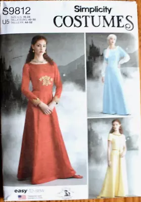 Simplicity Pattern 9812 Medieval Dress Costume Misses Sizes 16 18 20 22 24 Uncut • $9.50